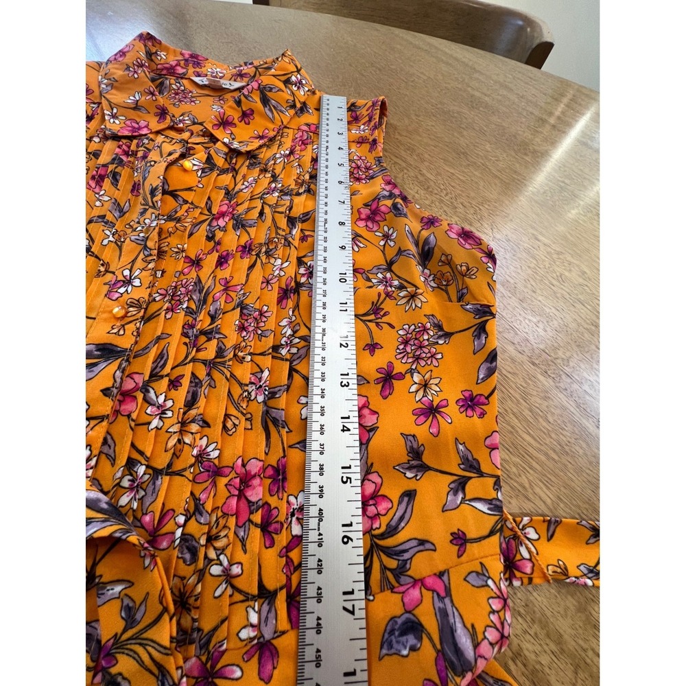 Nanette Lepore Orange Floral Pintuck Sleeveless Shirt Dress Size 10 Belted Knee - Picture 10 of 10